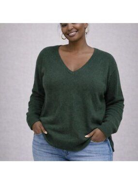 A New Day Womens Forest Green V-Neck Sweater 2X Lightweight Knit